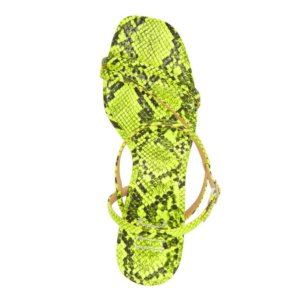 INC Womens Yellow Snake Strappy Loreline Square Toe Stiletto Buckle Sandals 8 M